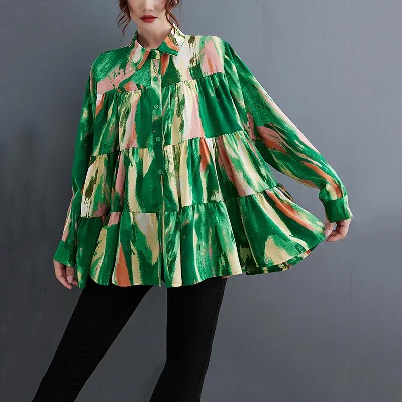 Xitao Свободная рубашка со складками и принтом, повседневный модный женский топ LYD1281