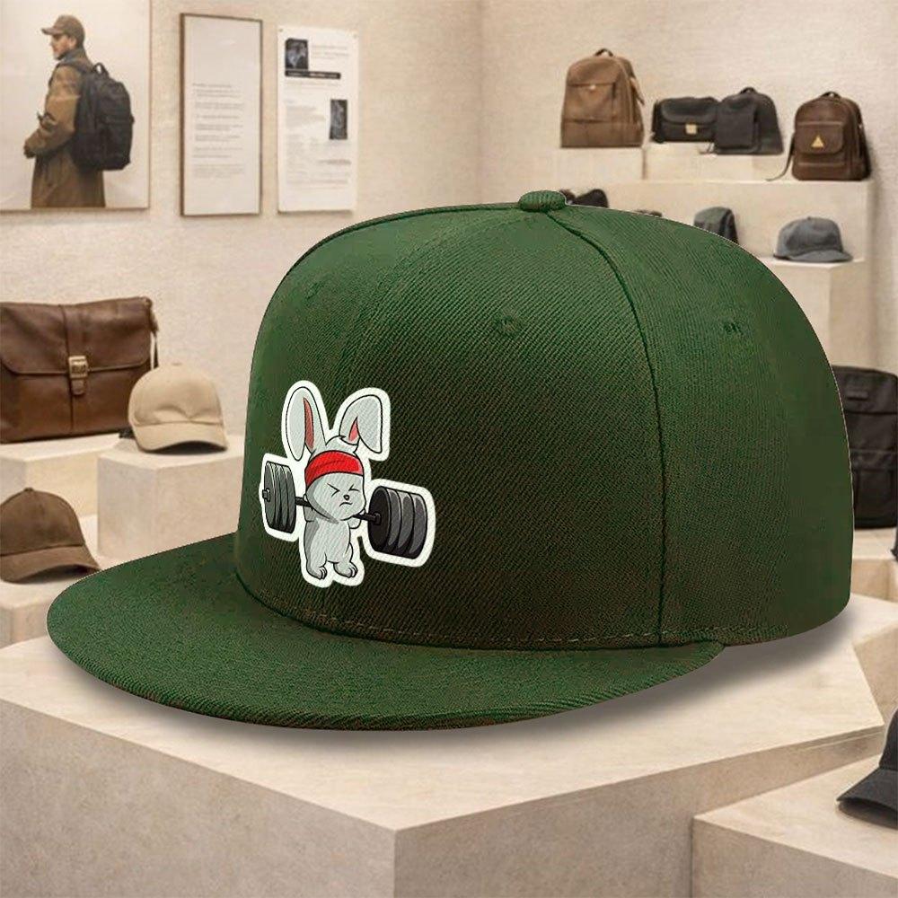Weightlifting Rabbit Funny Graphic Print Flat Brim Baseball Cap Polyester Streetwear Snapback Hat Unisex