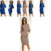 Elegant Women Fashion Sexy Fifth Sleeve Round Neck Pocket Bodycon Cocktail Dress