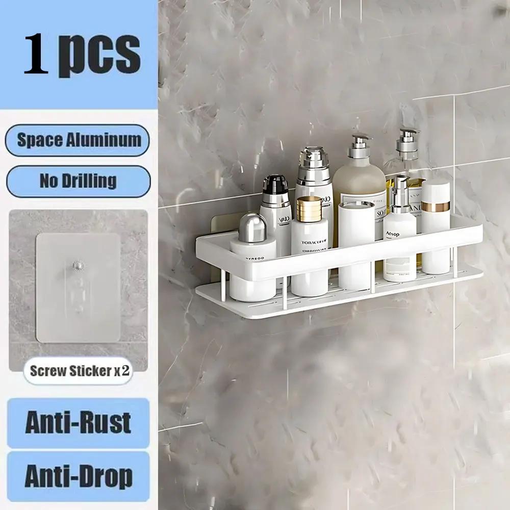 Kitchen Storage Bathroom Shelves Organizer Aluminum Alloy Shower Shelf  Accessories Shampoo Rack Multi-scenario No Drill Shelf