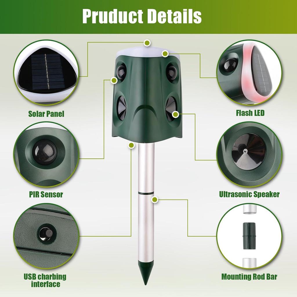 Водонепроницаемый 360° Инфракрасный Отпугиватель Животных и Уличная Сигнализация для Птиц и Грызунов