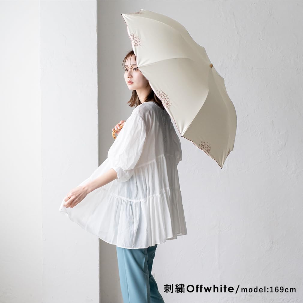 Короткий зонт Vita Felice для женщин, как в солнечный, так и в дождливый день [VITAFELICE] 2-складной (для дней/ребра 55см) пру-30176z (вышитый не совсем белый)