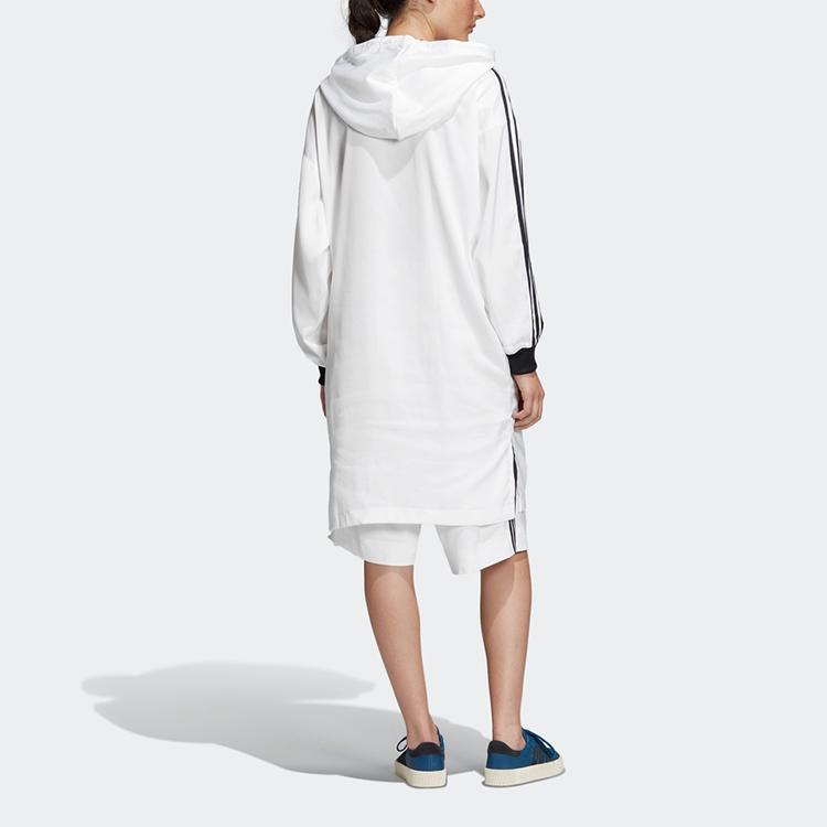 Adidas Женская ветровка Originals Trefoil с молнией и капюшоном, длинная, ветрозащитная, белая DU7255