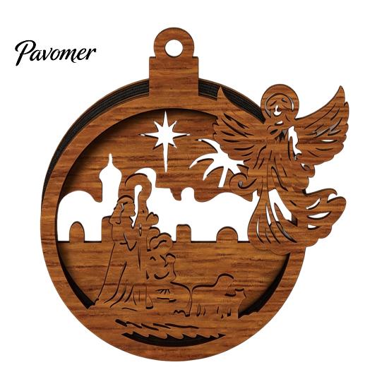 Holiday Atmosphere Hanging Crafts 3D Wooden Light Up Christmas Ornament, Layered House Tree Snowman Exquisite Gift Ornaments Nativity Scene Decoration