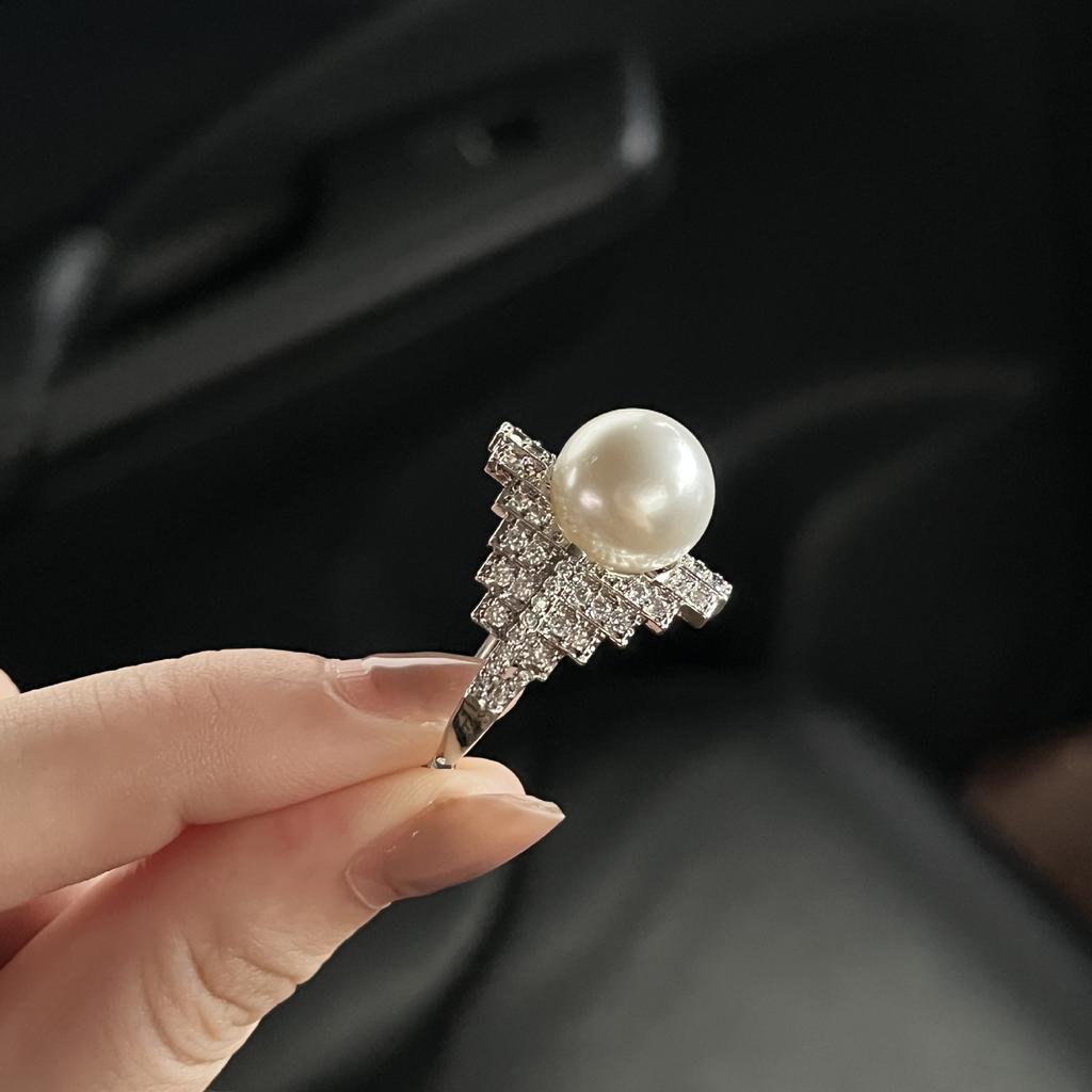 Кольцо с жемчугом и цирконом Женское кольцо изысканного дизайна для указательного пальца Великолепное кольцо Ювелирные украшения для рук