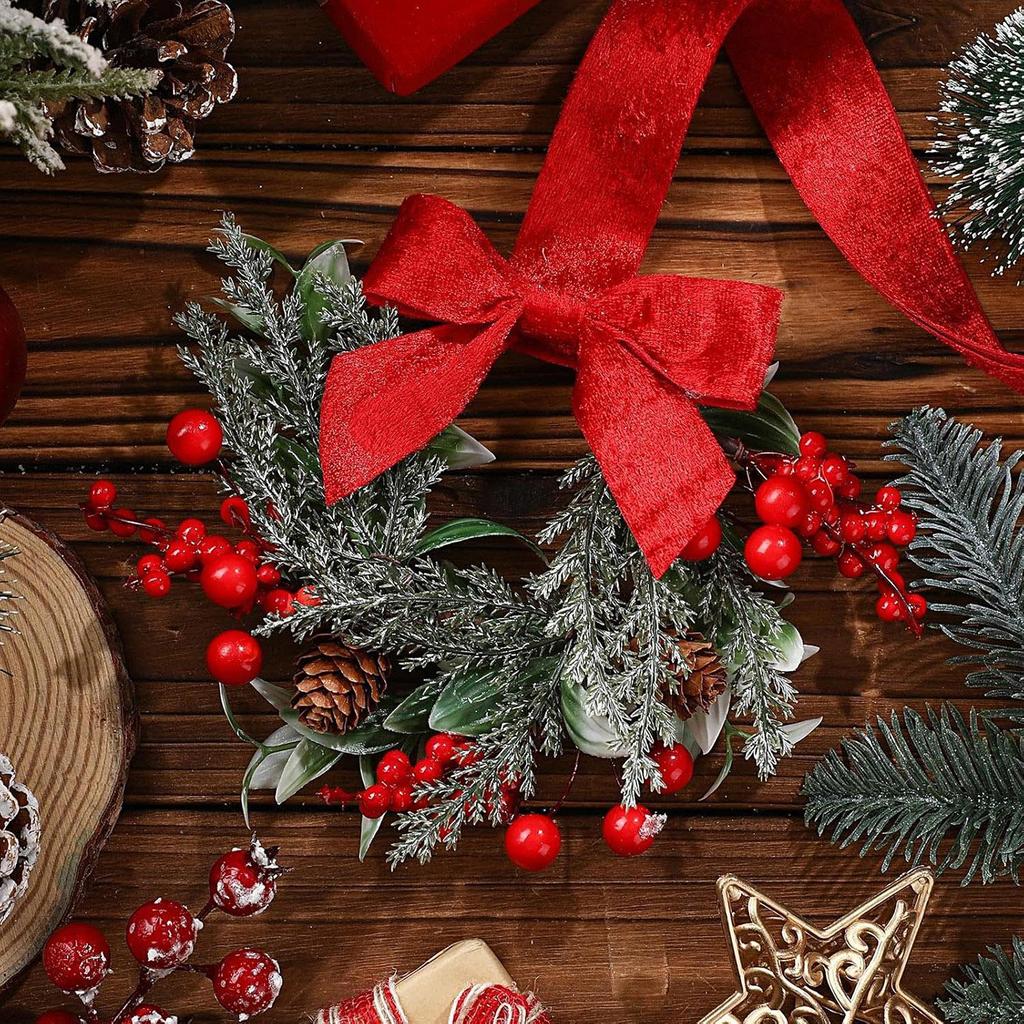 Wreath Decorations Bow Tie Festive Small Christmas Front Door Garland for Wall Mantle Kitchen Home Outdoor Indoor Holiday Winter