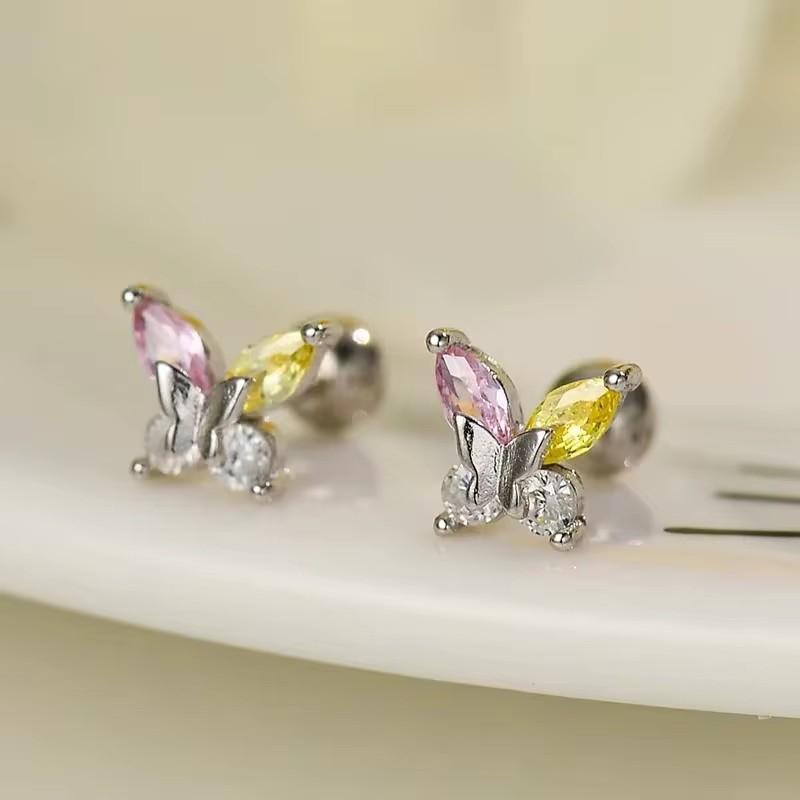 Silver Color Clover Zircon Stud Earrings for Women Sweet Exquisite Screw-Back Ear Piercing Jewelry Birthday Party Gifts