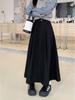 Plus Size Women's High Waist Black A-Line Midi Skirt - Autumn/Winter Fashion