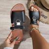 Плоские тапочки с выемкой в одну линию Летние повседневные пляжные сандалии с открытым носком