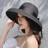 Vintage Hepburn Black Straw Hat Sun Hat Sunscreen Resort Beach Hat Women's Summer Big Eaves Sun Hat