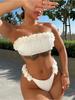 Sexy Lace Ruffle Swimsuit Women Strapless Backless Bikini Set White High Waist Swimwear Bathing Suit Summer Beach Outfits