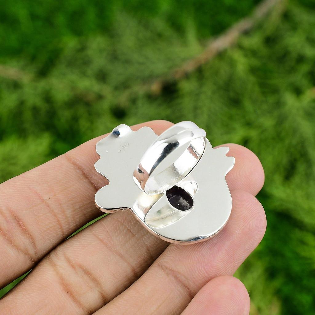 Crown Chakra Oval Natural African Amethyst 925 Silver Stackable New Flower Ring