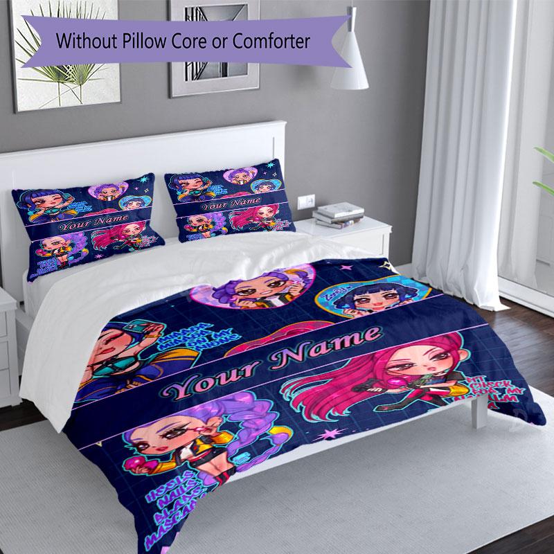 3PC Custom Name "Chibi Characters Action" Bedding Set Duvet Cover Closure Includes 1 Duvet Cover & 2 Pillowcases for Bedroom