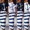 Boat Anchor Print Top T-Shirt & Striped Maxi Skirt Women Two Piece Outfits Fashion Off Shoulder Two Pieces Sets Tops and Skirts