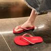 Retro Flat-bottomed Slippers Women's Shoes Summer Wear Seaside Cool Slippers Fashionable Red Flip-flops