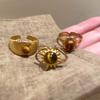 1PC Gold Sunflower Haute Couture Finger Ring Vintage Tiger'S Eye Ring Niche Design Light Luxury Jewellery New Multi Styles