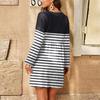 Женское модное платье в полоску с V-образным вырезом и длинными рукавами