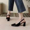 French Square Head Women's Shoes 2025 Spring and Summer Celebrity Temperament Daily Thick Heel Shoes Commuting Niche High-end Middle Heel Shoes