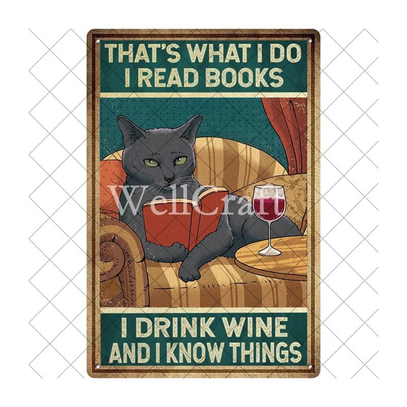 [ WellCraft ] Cat Reading Books Drink Wine  Pub Club Dercoration LTA-13222
