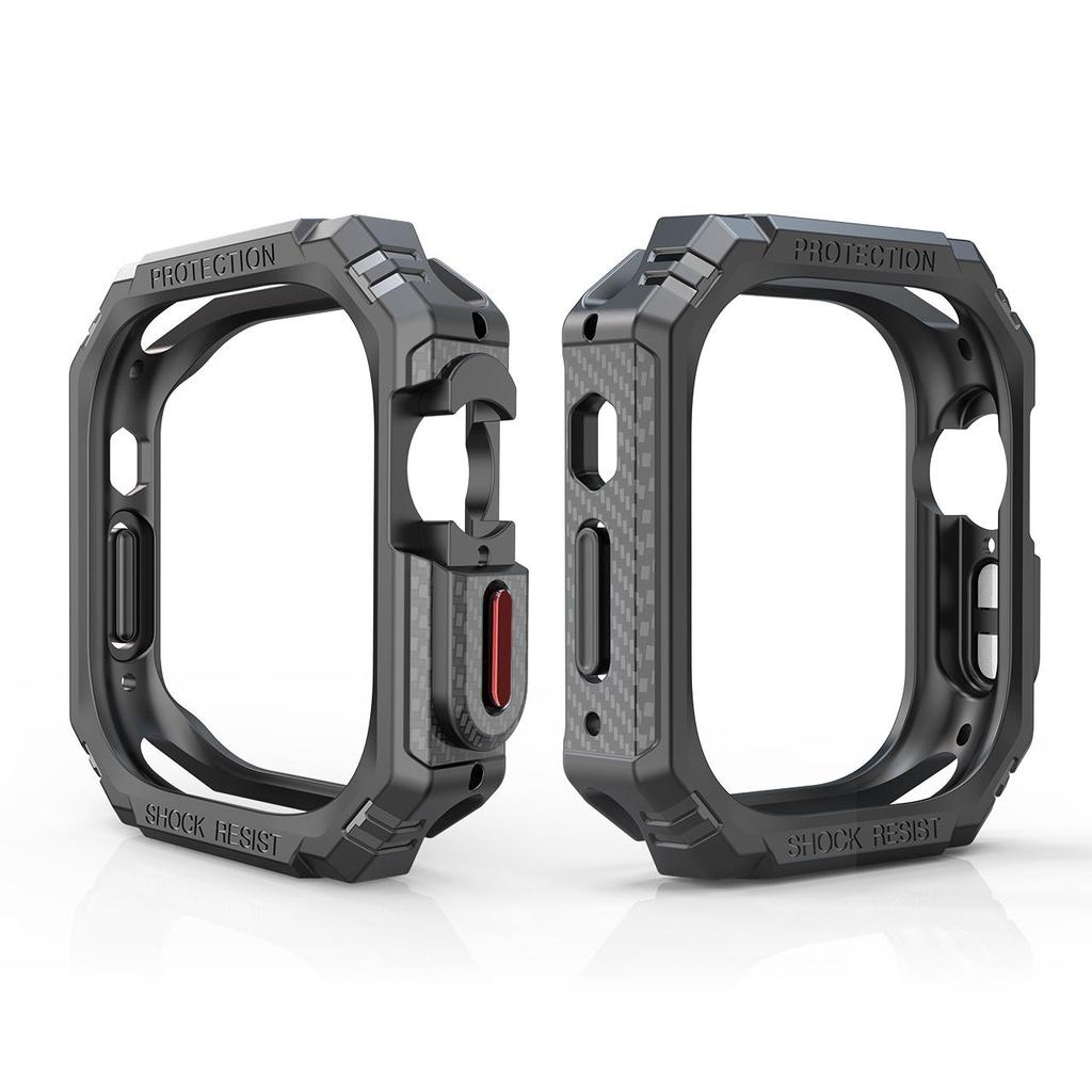 Military Toughed Frame Case for Apple Watch Ultra Series 8 7 6 SE 5 Carbon Fiber Texture Bumper Metal Button 49mm 40 41 44 45mm