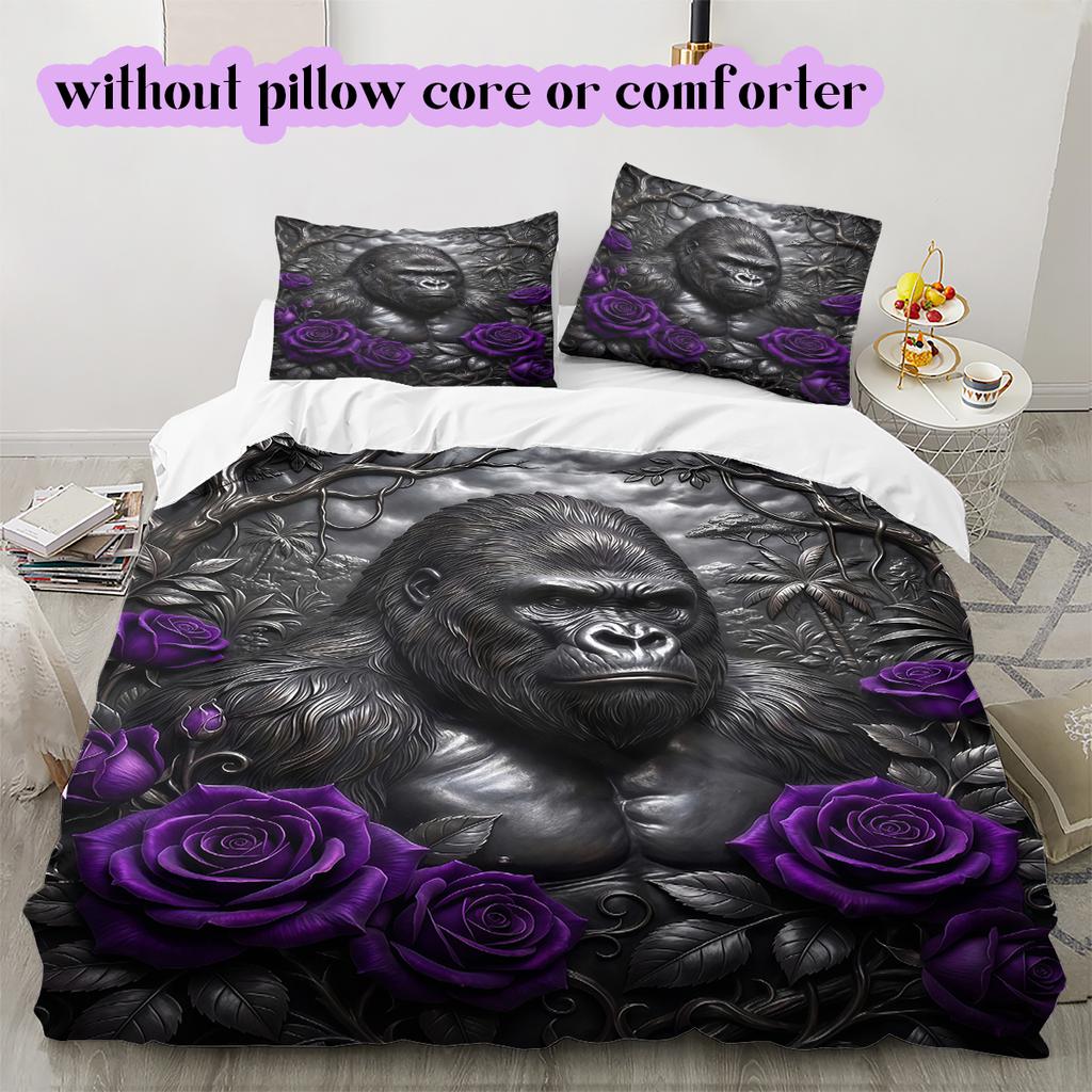 Purple Rose Gothic Pattern Bedding Quilt Set Quilt Cover Pillowcase Home Decoration Birthday Gift (1 * duvet cover + 2 * pillowcase, without core)
