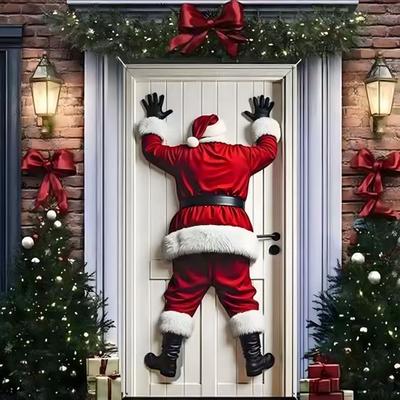 Рождественский чехол на дверь Смешной Санта-Клаус/Гном/Снеговик/Венок Подвесной фон Баннер на дверь 70" x 35" Зимняя вывеска для крыльца для домашнего двора Настенный декор