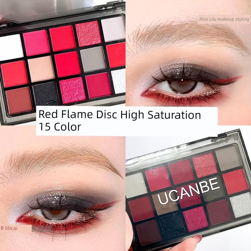 Ucanbe New Product Eye Shadow Plate 15 Color Red Series Red Flame Smoke Makeup Cos Makeup Artist New Year Concert Play Makeup