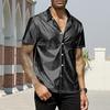 Мужская летняя рубашка с глянцевой поверхностью, отложным воротником, однобортный кардиган, свободная рубашка для вечеринок, повседневная одежда средней длины, топ