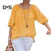 Women Tops Round Neck Half Sleeve Loose Fit Casual Tops Solid Color Breathable Lightweight Tee Shirt