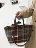 Осень/Зима Сумка-тоут большой вместимости в клетку - Универсальная сумка в корейском/японском стиле для женщин-студенток