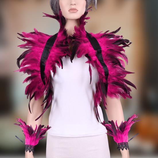 1 комплект, поддельный воротник с кольцом на запястье, готический стиль, перьевая шаль, имитация перьев, ажурное кружево, унисекс, сценическое шоу, Хэллоуин, косплей, шарф на плечо