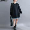 Dimanaf Пуловер оверсайз, женская одежда, толстовка, зима-осень, утепленные модные женские топы, рубашка, черная свободная молния с длинными рукавами