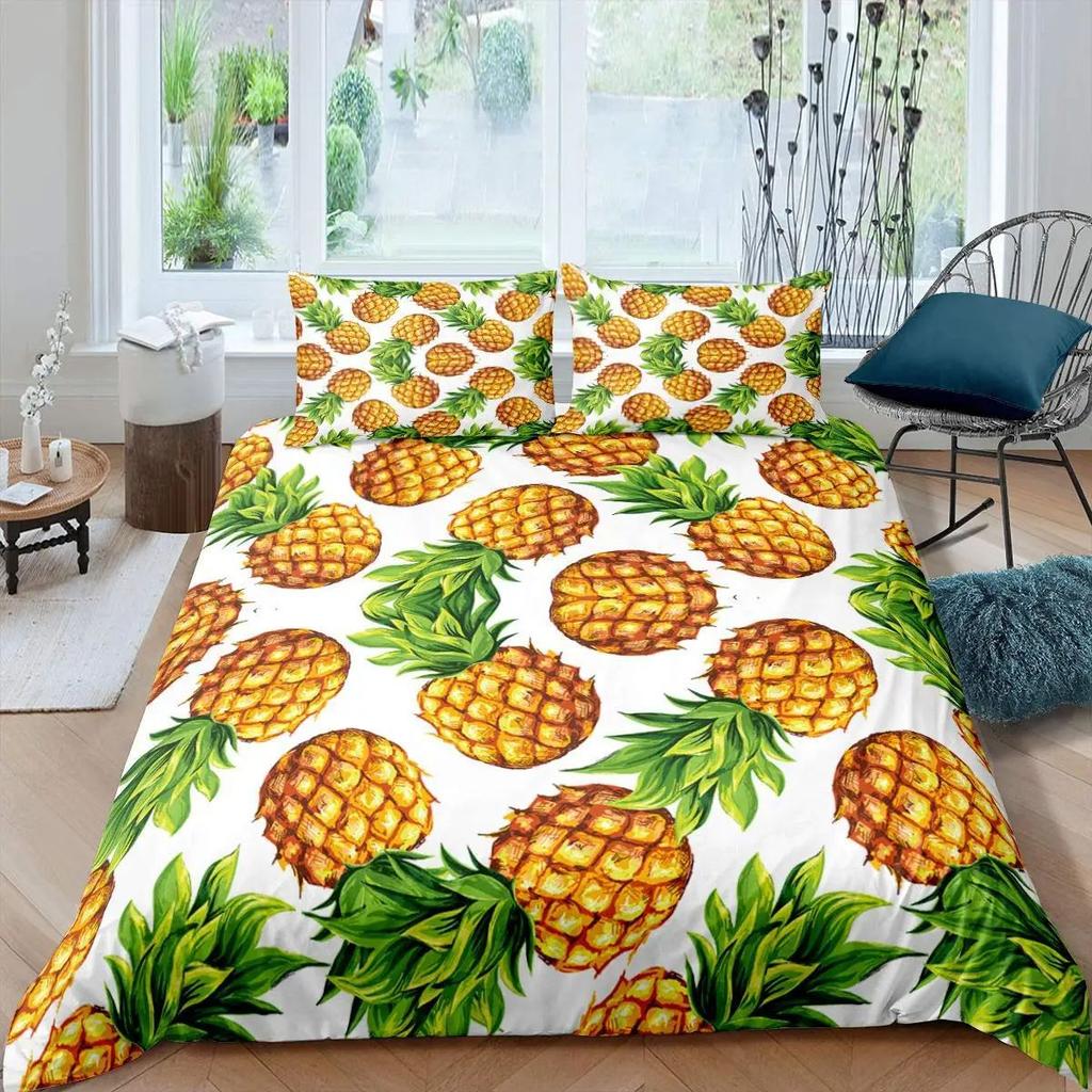 Pineapple black gold quilt cover Down quilt cover 3D digital printing kit Bedroom bedding set Three-piece set