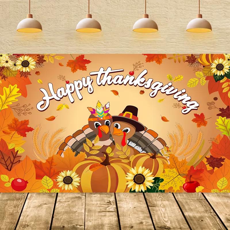 2D Cheerful Happy Thanksgiving Turkey Photography Background