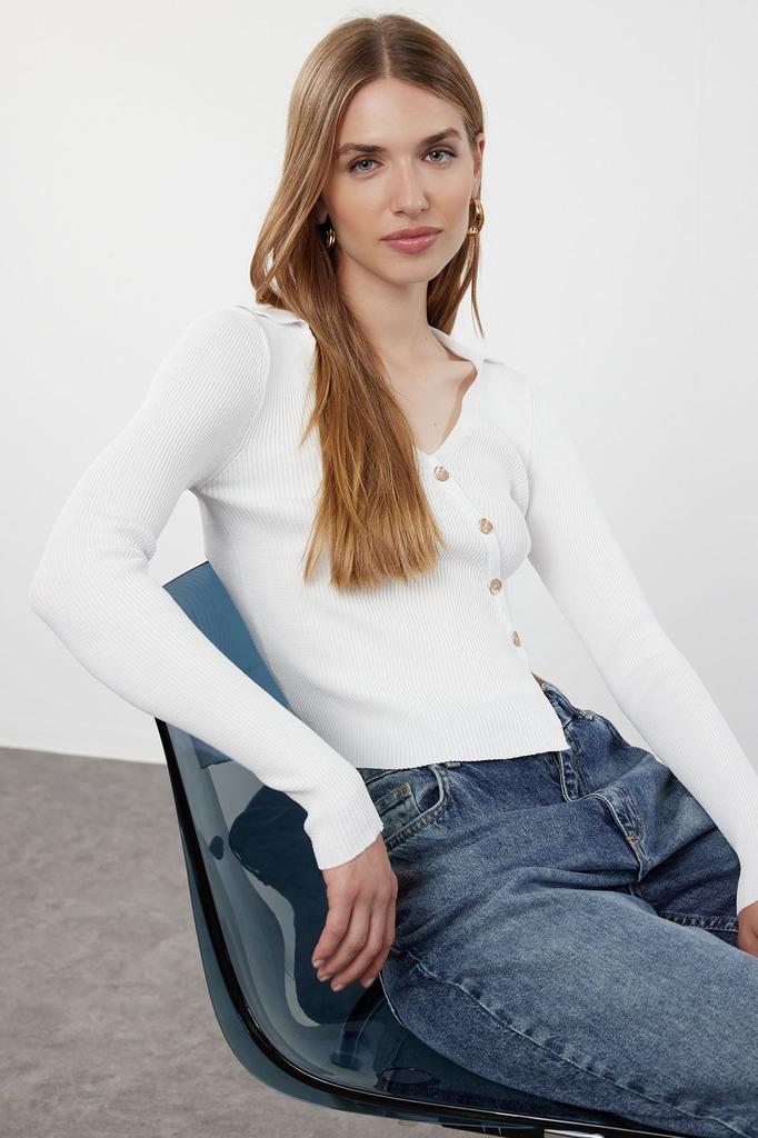 Женский элегантный стильный свитер, черный укороченный трикотажный свитер с воротником-поло