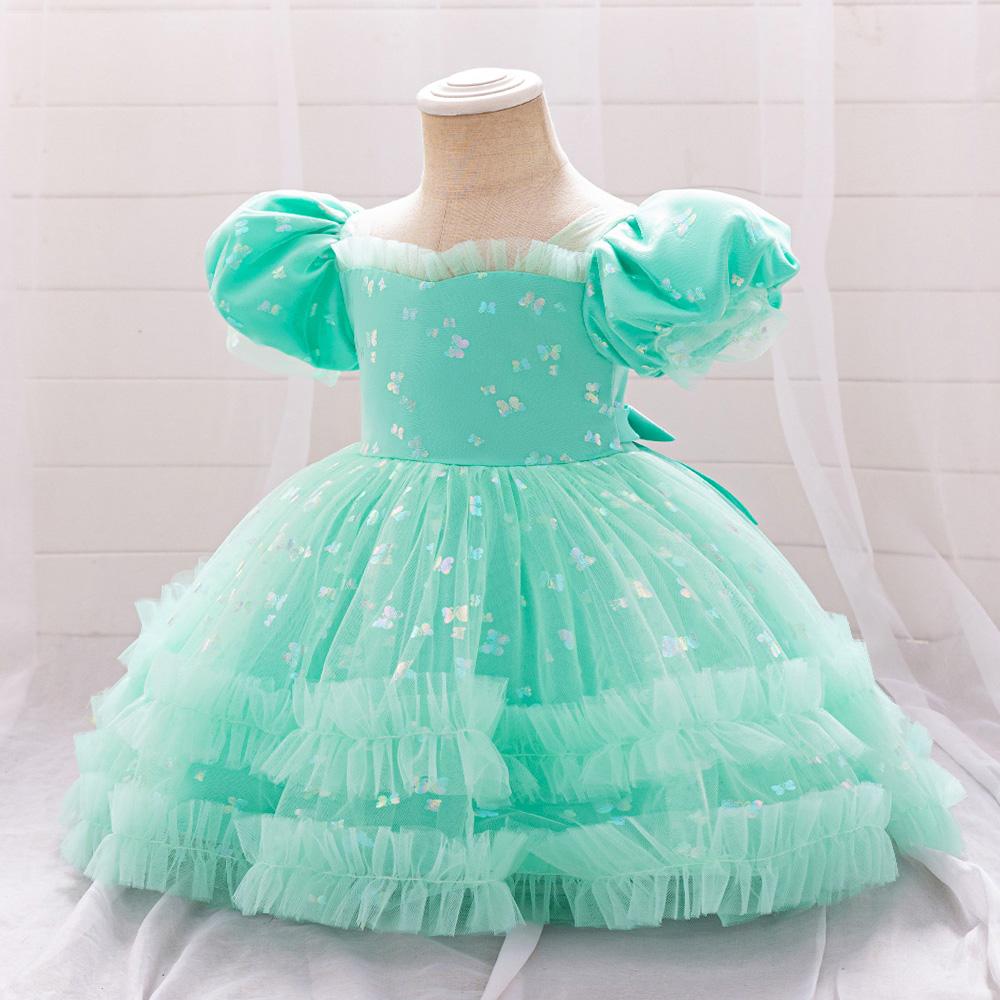 Baby Girl Party Dress Butterfly Sequin Fluffy Mesh Child Kids Clothing Toddler 1st Birthday Baptism Gown Flower Bridesmaid Dress