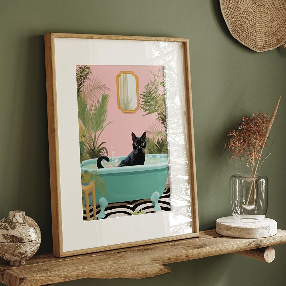 Современные плакаты с животными и кошками, украшение для дома, забавные принты на холсте для ванной комнаты, милые черные кошки, художественная роспись, настенные панно, декор для туалета