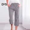 Женские летние брюки, спортивные штаны, однотонные, прямые, с мягкой эластичной резинкой на талии, брюки до середины икры, укороченные брюки