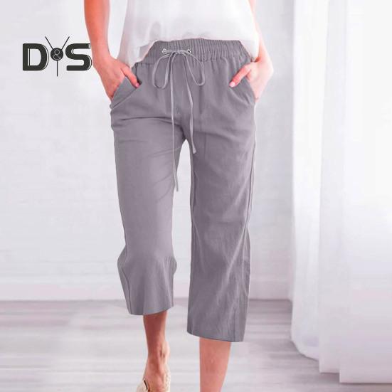 Женские летние брюки, спортивные штаны, однотонные, прямые, с мягкой эластичной резинкой на талии, брюки до середины икры, укороченные брюки