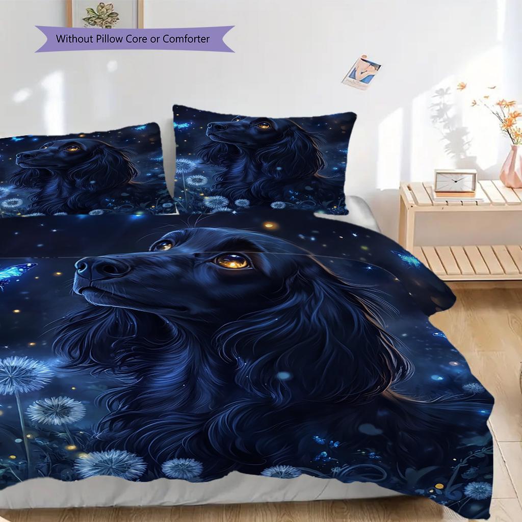Black Dog Pattern Bedding Quilt Set Quilt Cover Pillowcase Home Decoration Birthday Gift (1 * duvet cover + 2 * pillowcase, without core)