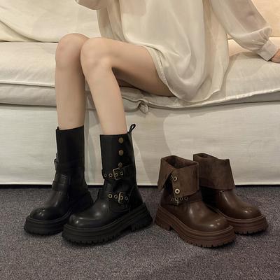 Ботинки Martin в стиле ретро на толстом каблуке и толстой подошве 2024 года, новые тонкие и складные короткие ботинки, увеличивающие рост в британском стиле