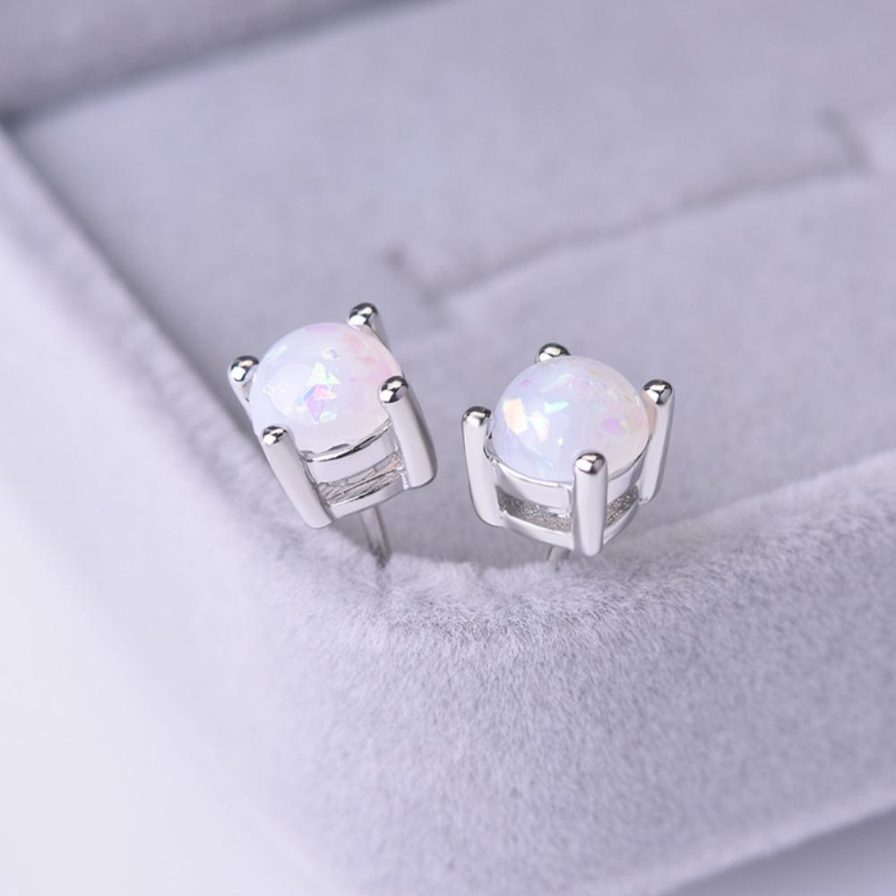 6MM Opal Earrings for Women Sterling Silver Plated Opal Stud Earrings Elegant Gift