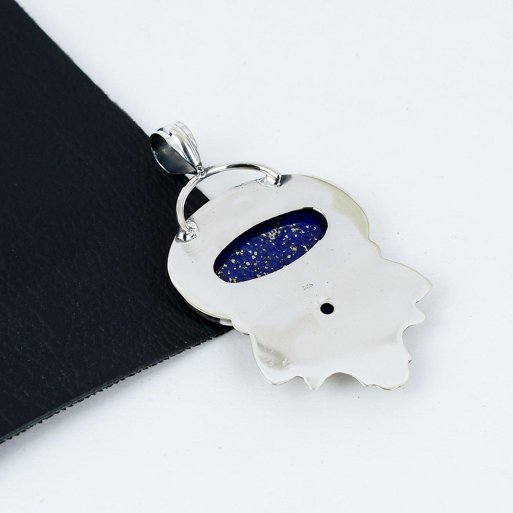 Натуральный лазурит, драгоценный камень синий сапфир, серебряный кулон из стерлингового серебра 925 пробы - Дизайн ручной работы, Украшение для повседневной носки, Уникальный подарок-кулон