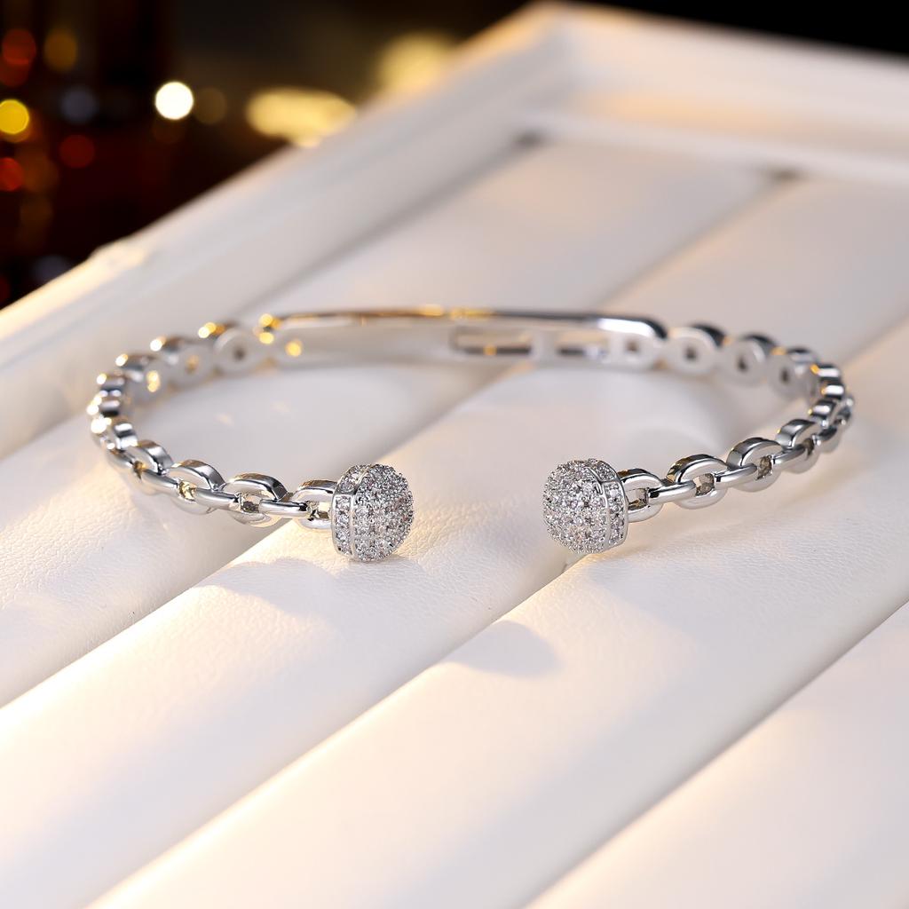 Fashion Classic European and American Light Luxury Women's High-end Bracelet Set with Zircon Open Bracelet Jewelry
