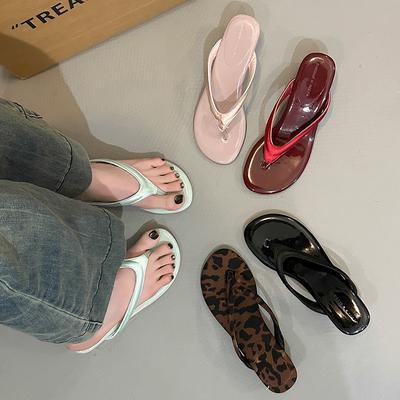 Мода 2025 Лето Новинка Шлепанцы Модные Средний Каблук Платье Сандалии Женские Повседневные Уличные Пляжные Отпуск Слайды Обувь