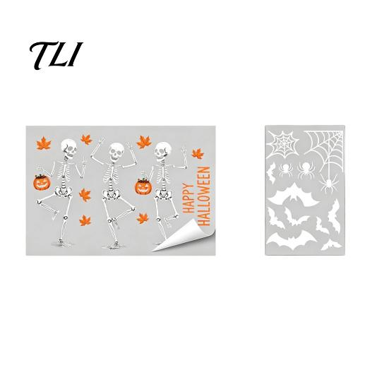 Indoor Outdoor Glass Stickers Halloween Ghost/Skeleton Static Window Clings, PVC Waterproof Stickers, Dancing Skeleton Removable Decals for Home Party