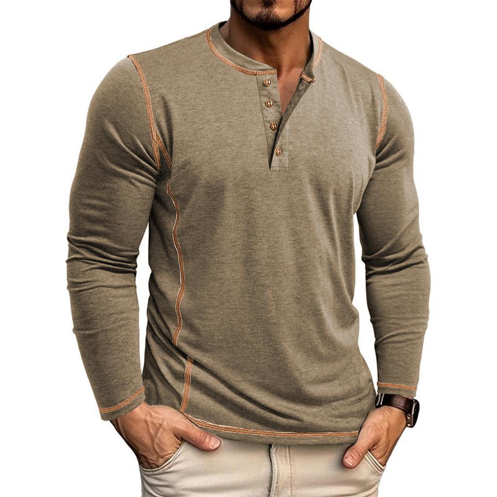 Men'S Button Up Long Sleeved Fashionable Casual Sports Top