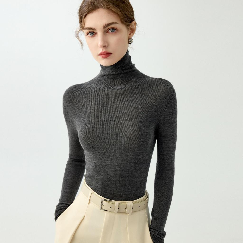 Women's High Neck Seamless Wool Sweater - Autumn/Winter Knit Base Layer