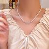 Japanese & Korean-Style Luxury Millet Bead Clavicle Necklace with Diamond Bow for Women
