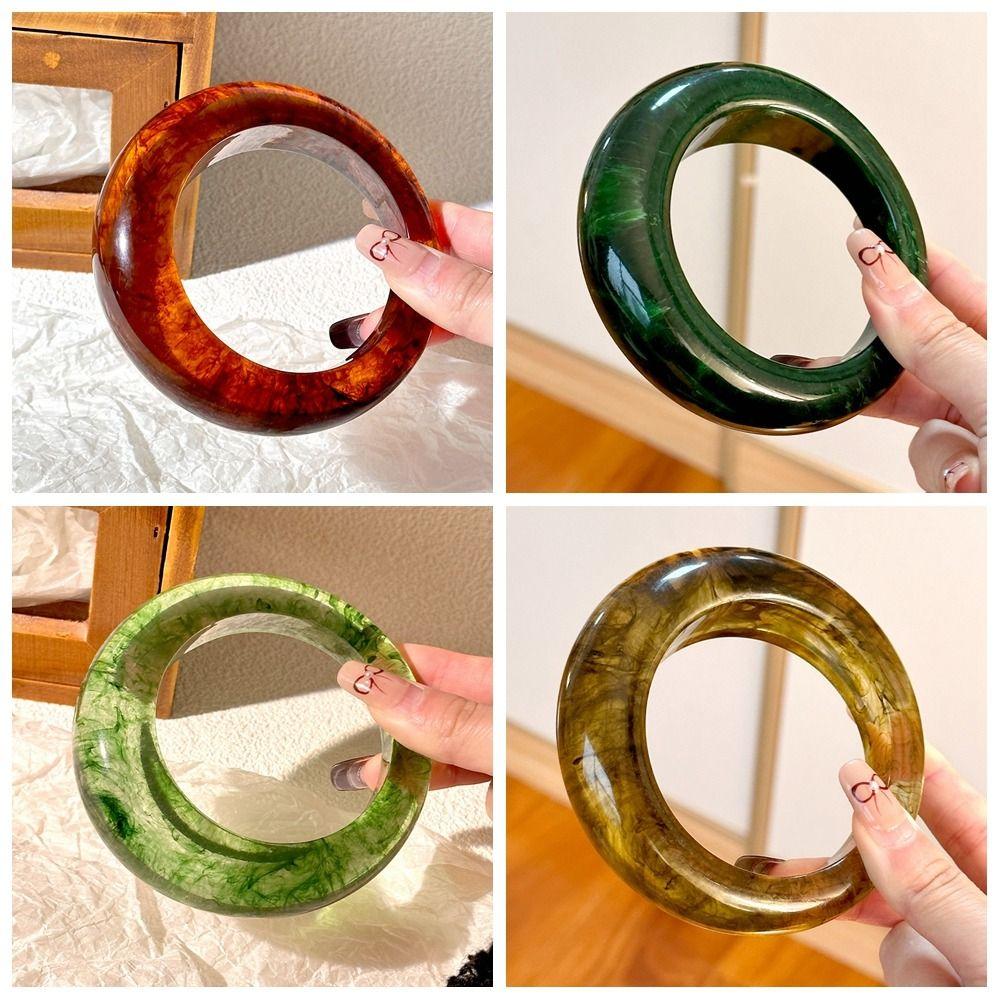 Bohemian Irregular Wide Bracelet Geometric Retro Hand Ring Unique Chunky Resin Bangle Gift